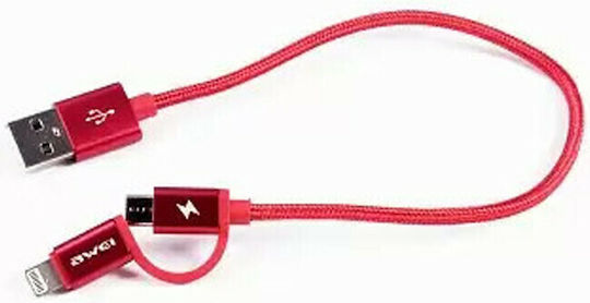 Awei CL-930C Braided USB to Lightning / micro USB Cable Κόκκινο 0.2m