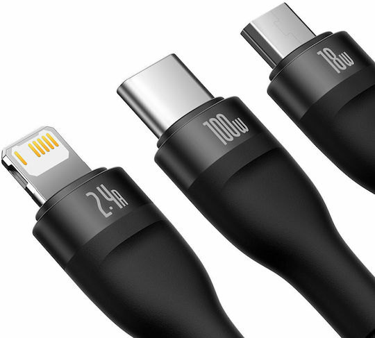 Baseus Flash Series Braided USB to Type-C / Lightning / micro USB Cable Μαύρο 1.2m (CASS030001)