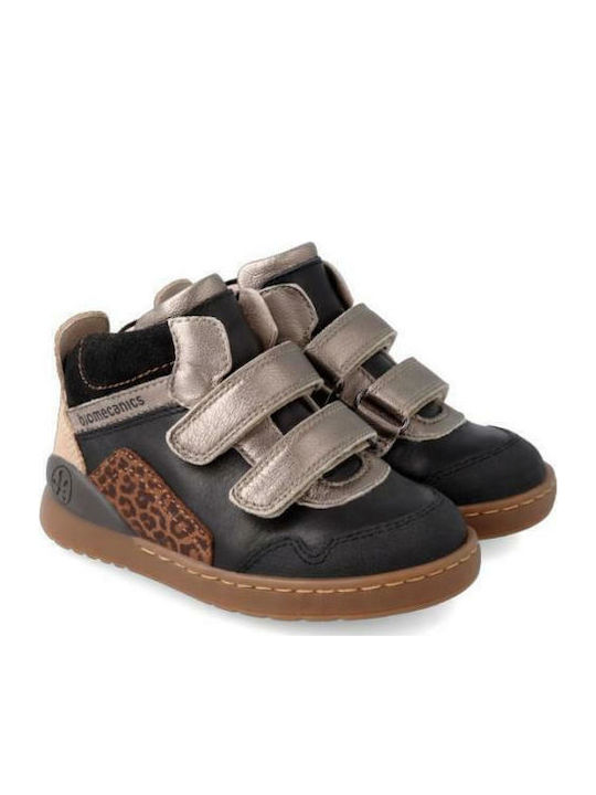 Anatomisch Lederne Kinderstiefeletten mit Klettverschluss Schwarz