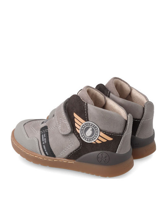 Anatomical Leather Kids Boots with Velcro Gray