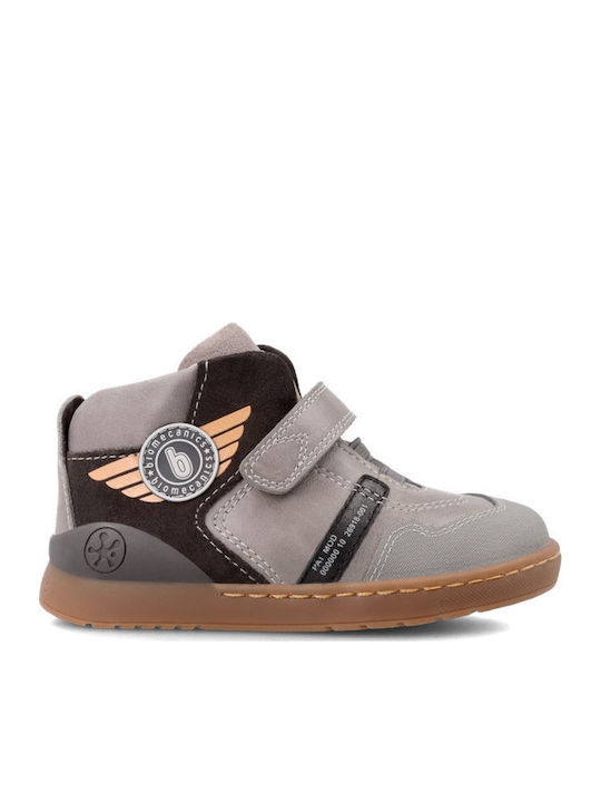 Anatomical Leather Kids Boots with Velcro Gray