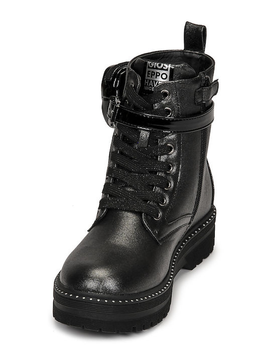 Leaca Leather Kids Boots with Zipper Black