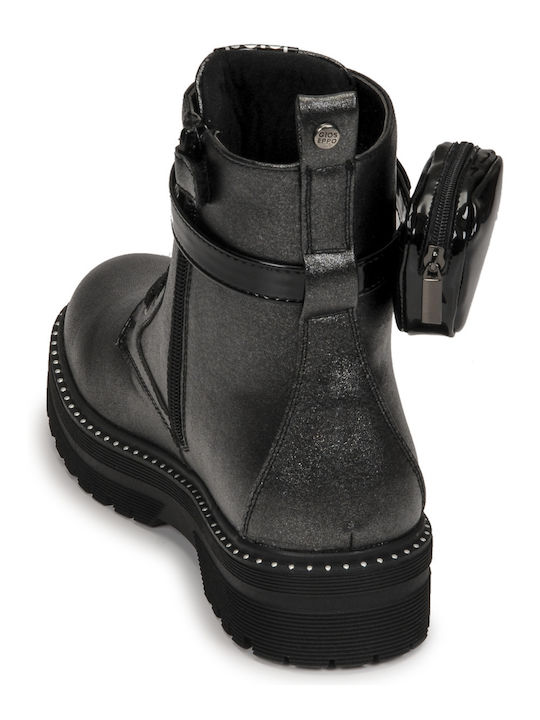 Leaca Leather Kids Boots with Zipper Black