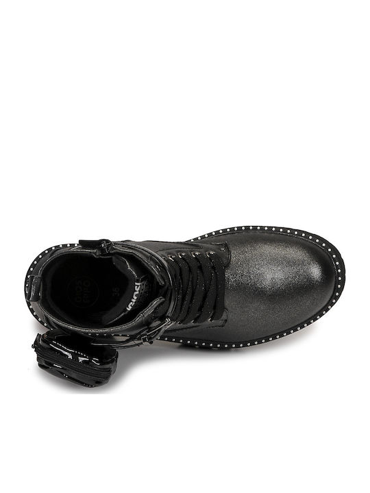 Leaca Leather Kids Boots with Zipper Black