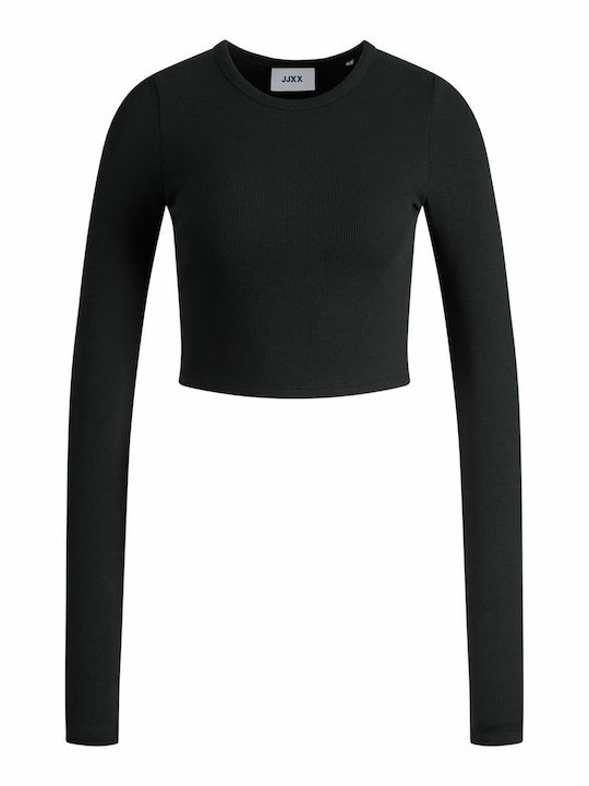 Women's Athletic Crop Top Long Sleeve Black