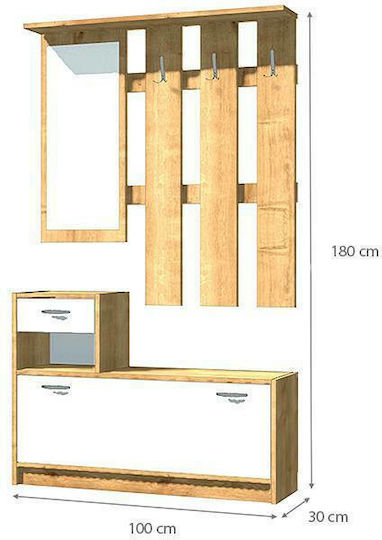 Raynold Eingangsmöbel mit Spiegel / Garderobe & Schuhschrank Natural / White 100x30x180cm