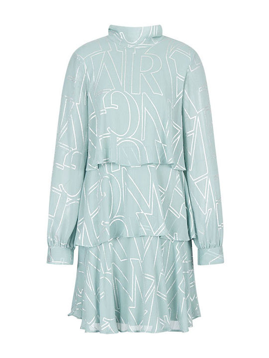 Mini Kleid Rollkragen mit Rüschen Grün