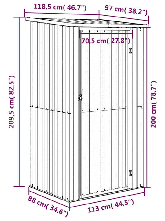 Metallic Garden Shed Galvanized Brown M1.185xW0.97xH2.095m