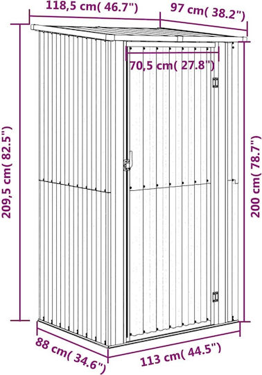 Metallic Garden Shed Galvanized Anthracite L1.185xW0.97xH2.095m