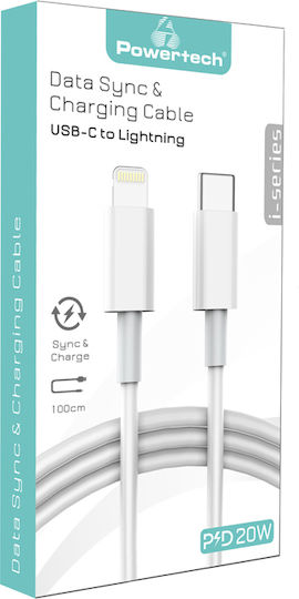 Powertech USB-C to Lightning Cable 20W Λευκό 1m (PTR-0107)