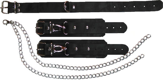 Neck & Limb Restraint Set BDSM Leather Binding Set with 3cm Collar & Handcuffs