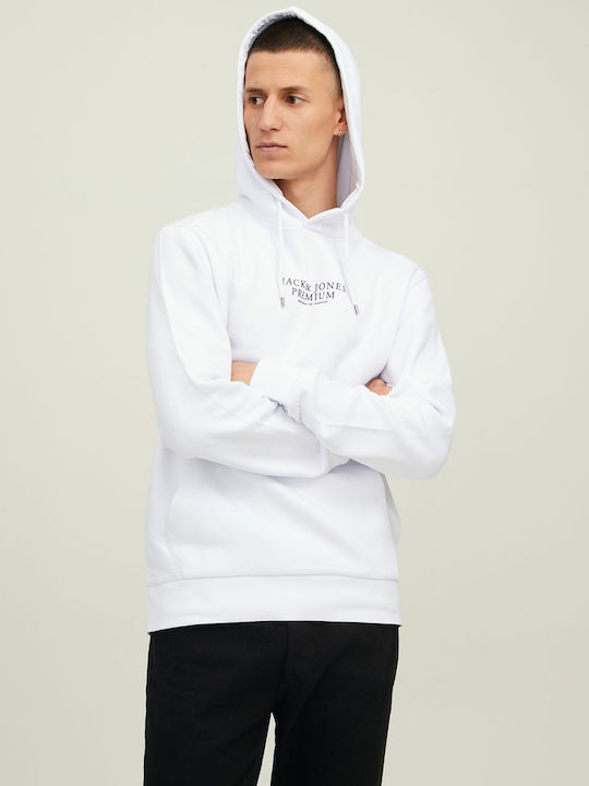 Jack & Jones Men's Sweatshirt with Hood and Pockets White