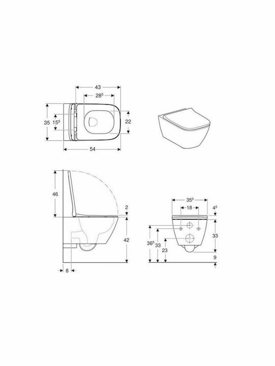 Geberit Smyle Λεκάνη Κρεμαστή Rimless με Κάλυμμα Soft Close Λευκή