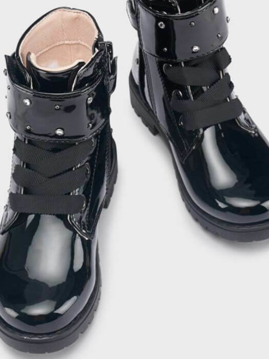 Biker Kinderstiefel aus Lackleder mit Reißverschluss Schwarz