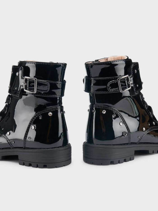 Biker Kinderstiefel aus Lackleder mit Reißverschluss Schwarz