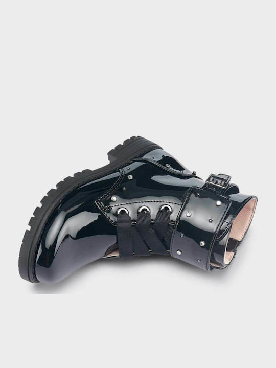 Biker Kinderstiefel aus Lackleder mit Reißverschluss Schwarz