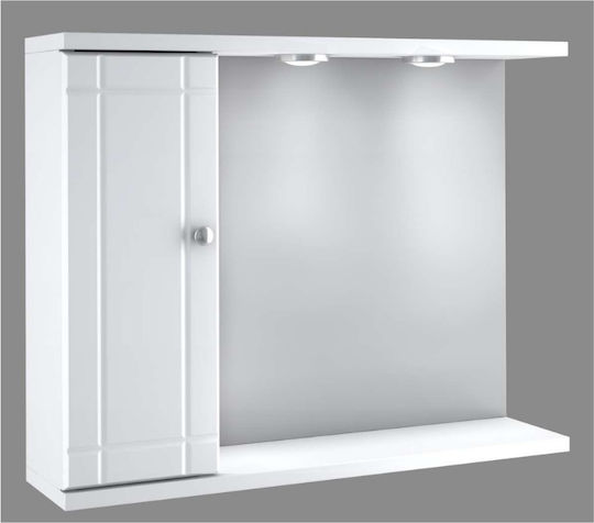 Drop 6KLR070WH Oglindă De Baie Rectangulară Din MDF Cu Dulap, Raft Și Soclu Pentru Lampă 70x54cm Albă
