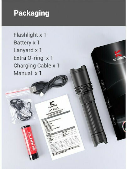 Klarus Wiederaufladbar Stirnlampe LED IPX6 mit maximaler Helligkeit 1300lm A1 Pro