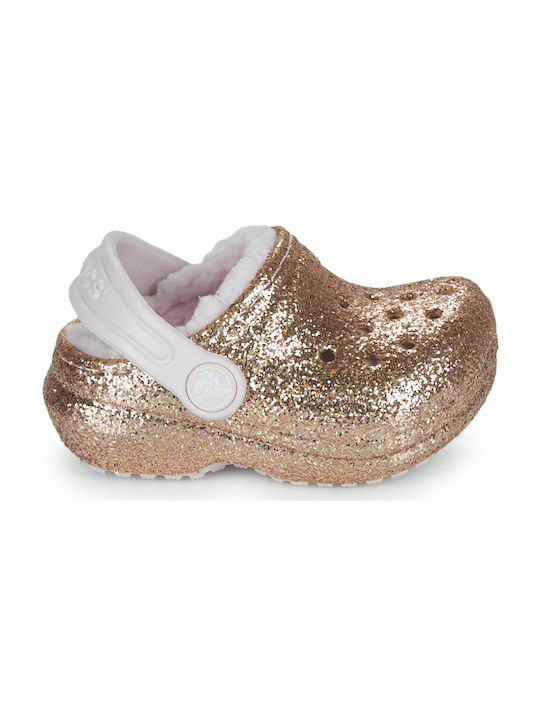 Crocs Παιδικές Παντόφλες Χρυσές Classic Glitter Lined