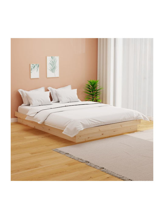 Double Bed Solid Wood with Slats Natural 150x200cm