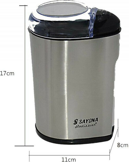 Sayona Râșniță electrică pentru cafea 300W cu capacitate de boabe 80gr Argintiu