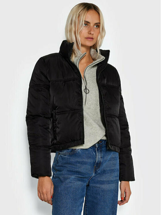 Women's Short Puffer Jacket for Winter Black