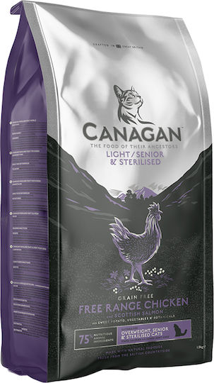 Canagan Light Senior Sterilised Cats Trockenfutter ohne Getreide für ältere sterilisierte Katzen mit Huhn 0.375kg