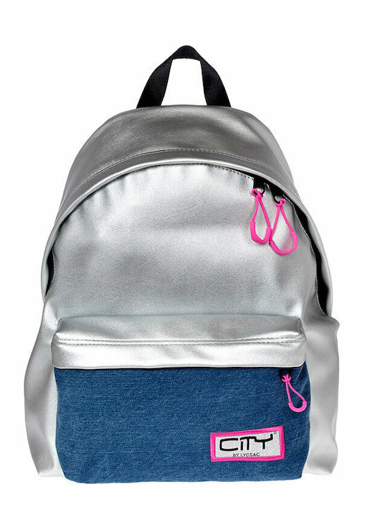 Lyc Sac City The Drop School Bag Backpack Elementary, Elementary Flashy Silver