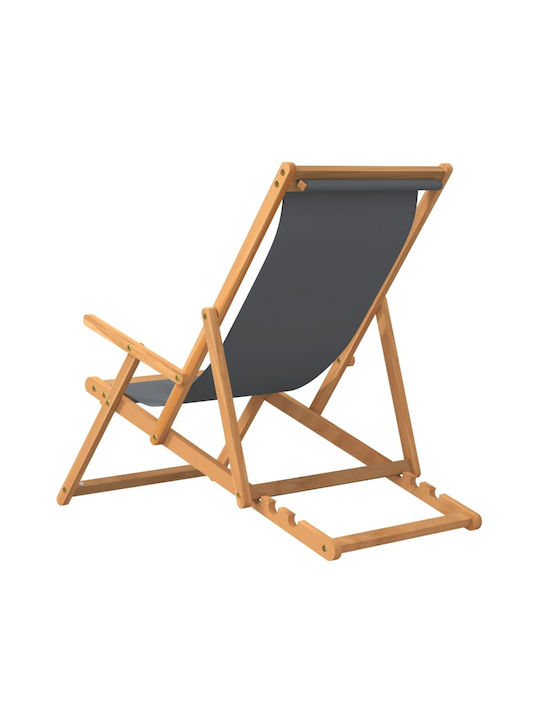 Deckchairs Wooden with Armrest & Gray Fabric 60x126x87.5cm