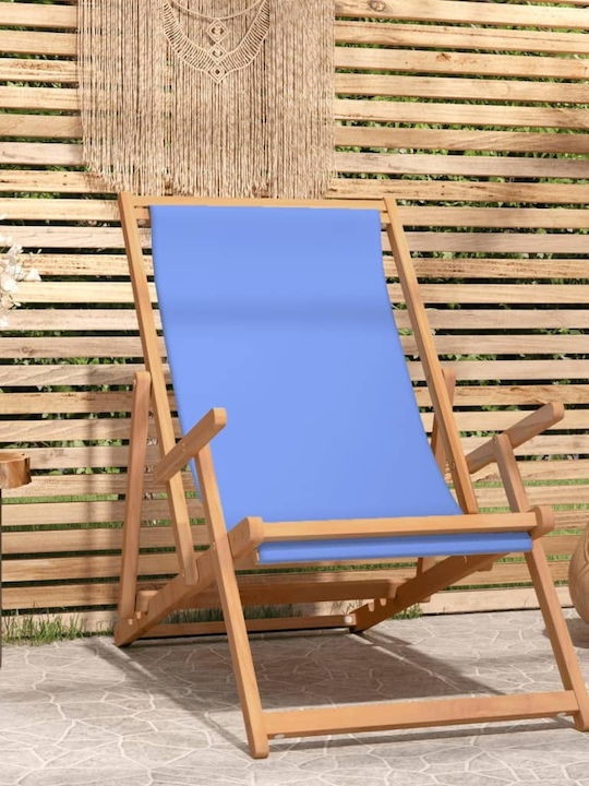 Deckchairs Wooden with Armrest & Blue Fabric 60x126x87.5cm