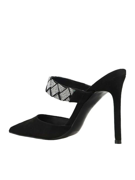 Fresah 2 Suede Mules με Χοντρό Ψηλό Τακούνι σε Μαύρο Χρώμα