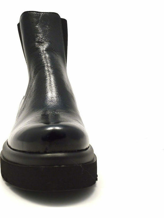 Damen Chelsea Stiefeletten aus Lackleder Schwarz