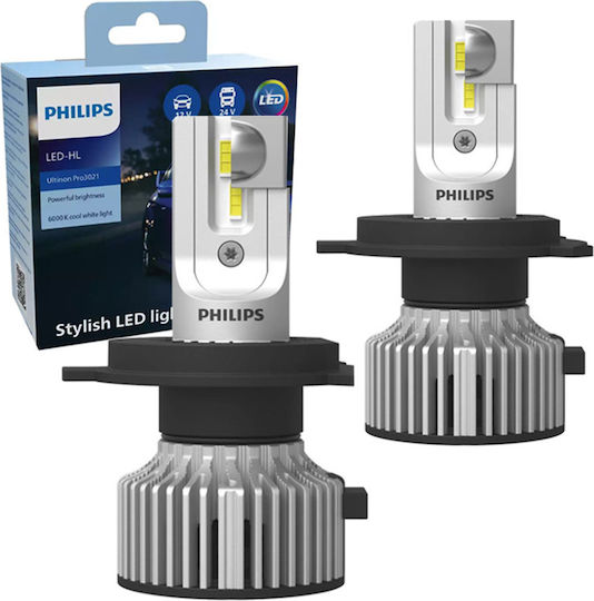 Philips Lamps Car Ultinon Pro3021 H4 LED 6000K Cold White 12-24V 18W 2pcs