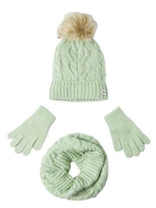 Kinder Mütze Set mit Handschuhe Gestrickt Grün