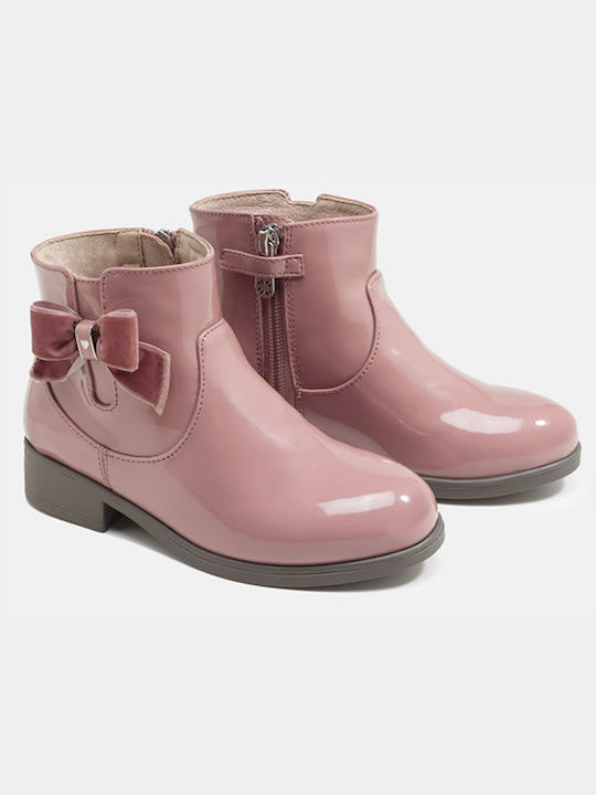 Mayoral Kids Patent Leather Boots with Zipper Pink