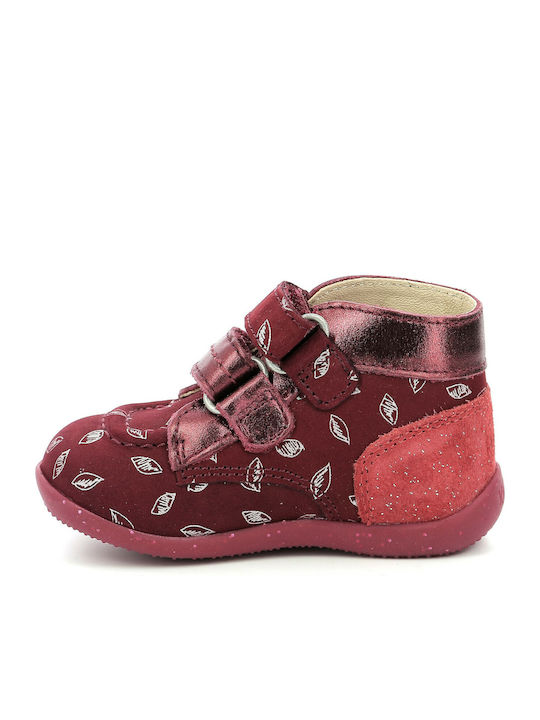 Bonkro 2 Ghete Copii din Piele cu Velcro Burgundy