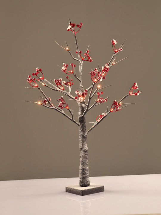 Aca Christmas Decorative Snowy Illuminated Wood Tree Natural Appearance 60cm IP44 Electric Red