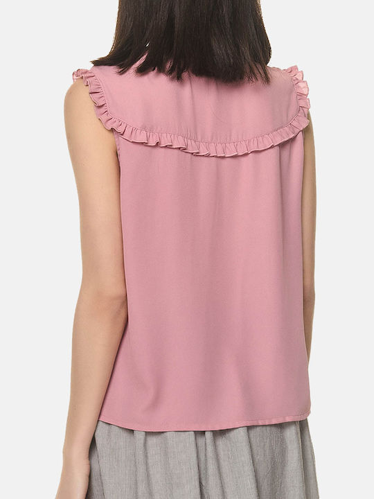 Glamorous Damen Sommerliche Bluse Baumwoll Ärmellos Rosa