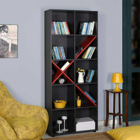 Bibliothek Anthrazit / Rot 75x30x188cm