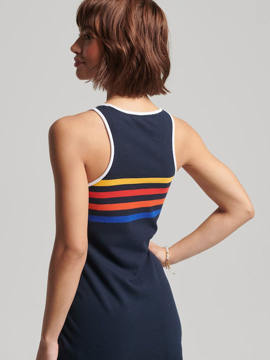 Superdry Vintage Stripe Mini Καλοκαιρινό All Day Φόρεμα Αμάνικο Eclipse Navy