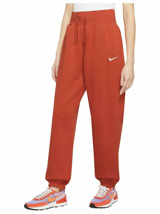 Sportswear Ψηλόμεσο Παντελόνι Φόρμας με Λάστιχο Fleece Πορτοκαλί