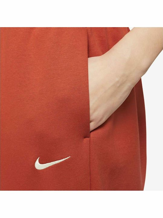 Sportswear Ψηλόμεσο Παντελόνι Φόρμας με Λάστιχο Fleece Πορτοκαλί