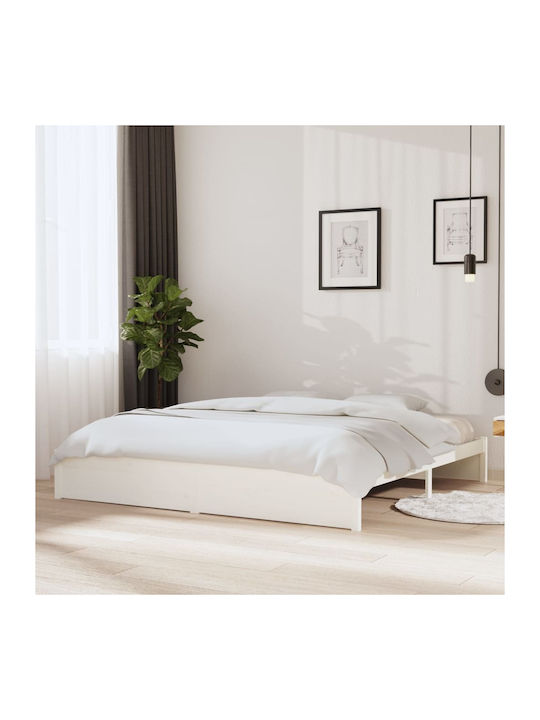 Κρεβάτι King Size από Μασίφ Ξύλο Λευκό με Τάβλες για Στρώμα 200x200cm
