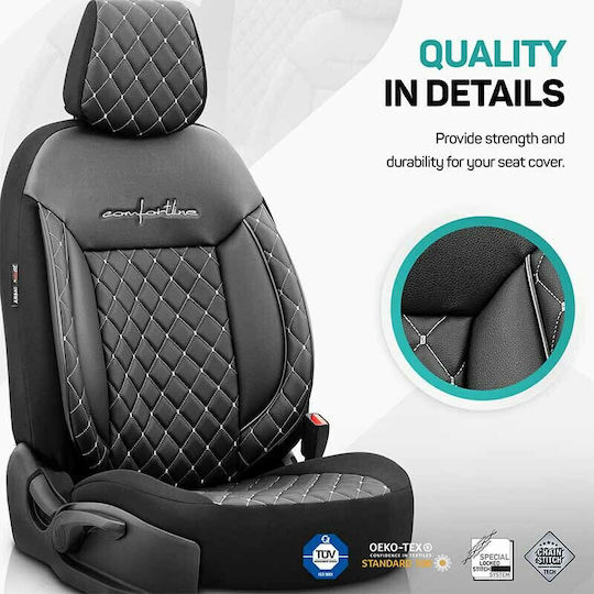 Otom Σετ Καλύμματα Αυτοκινήτου 11τμχ Δερματίνη Comfortline VIP Design Μαύρα/Λευκά