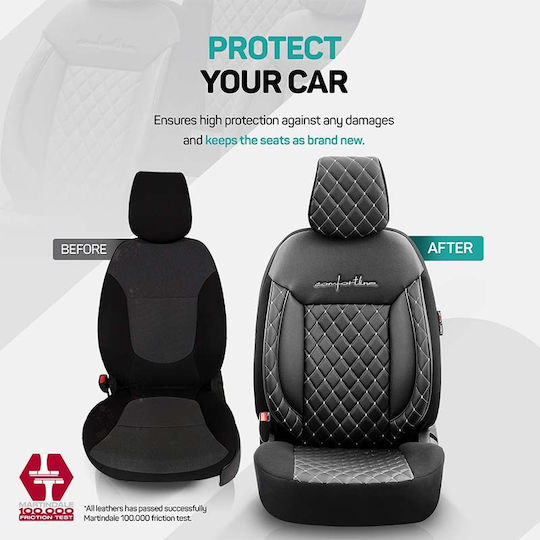Otom Σετ Καλύμματα Αυτοκινήτου 11τμχ Δερματίνη Comfortline VIP Design Μαύρα/Λευκά