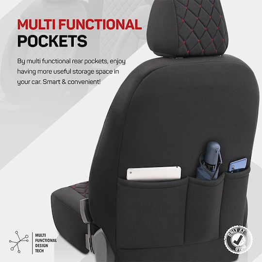 Otom Σετ Καλύμματα Αυτοκινήτου 11τμχ Δερματίνη Comfortline VIP Design Μαύρα/Κόκκινα