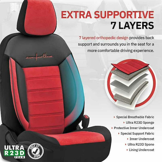 Otom Car Cover Set 11pcs Leatherette Comfortline Design Red / Black