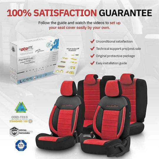 Otom Car Cover Set 11pcs Leatherette Comfortline Design Red / Black