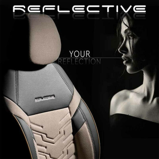 Otom Σετ Καλύμματα Αυτοκινήτου 11τμχ Δερματίνη Reflective Design Μπεζ/Μαύρα