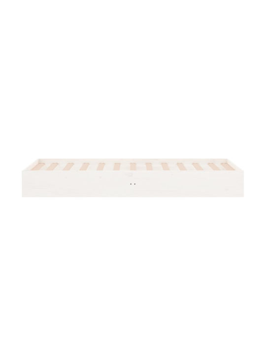 Single Wooden White Bed with Slats for Mattress 75x190cm
